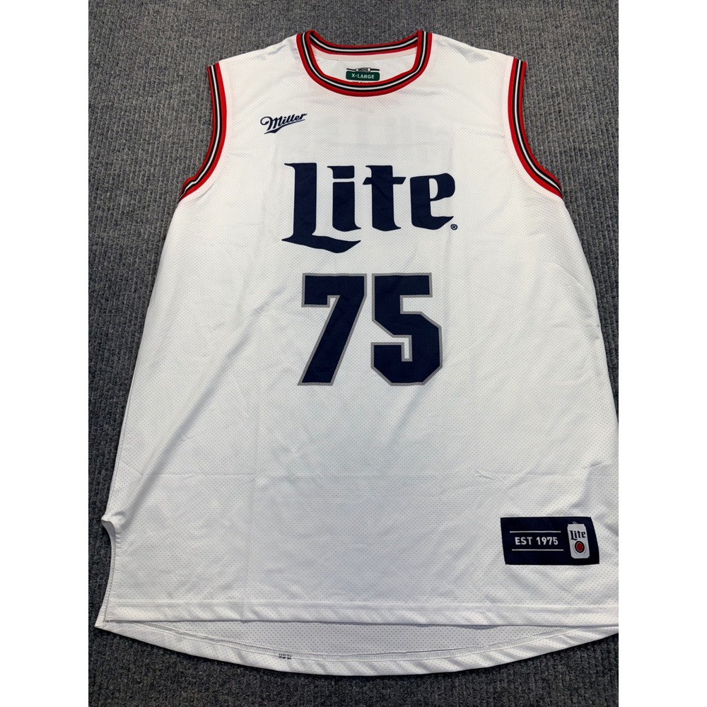 Miller Lite Beer Basketball Jersey Mens XL White Mesh Sleeveless Miller 75 Shirt